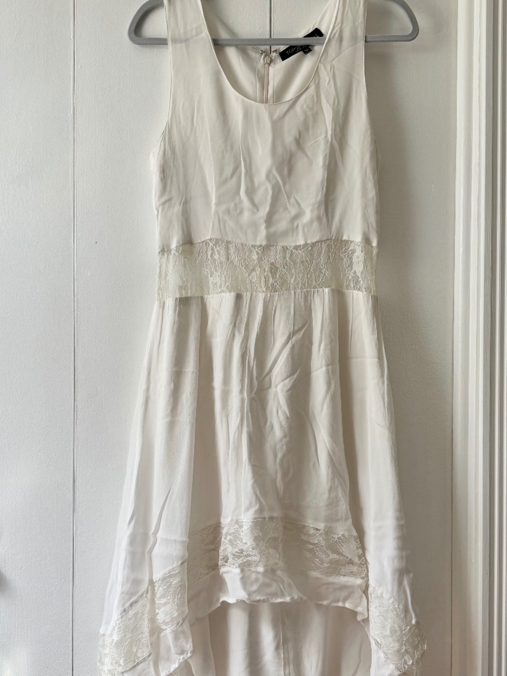 Topshop Tall Ivory Lace Waist High-Low Sleeveless Dress 6